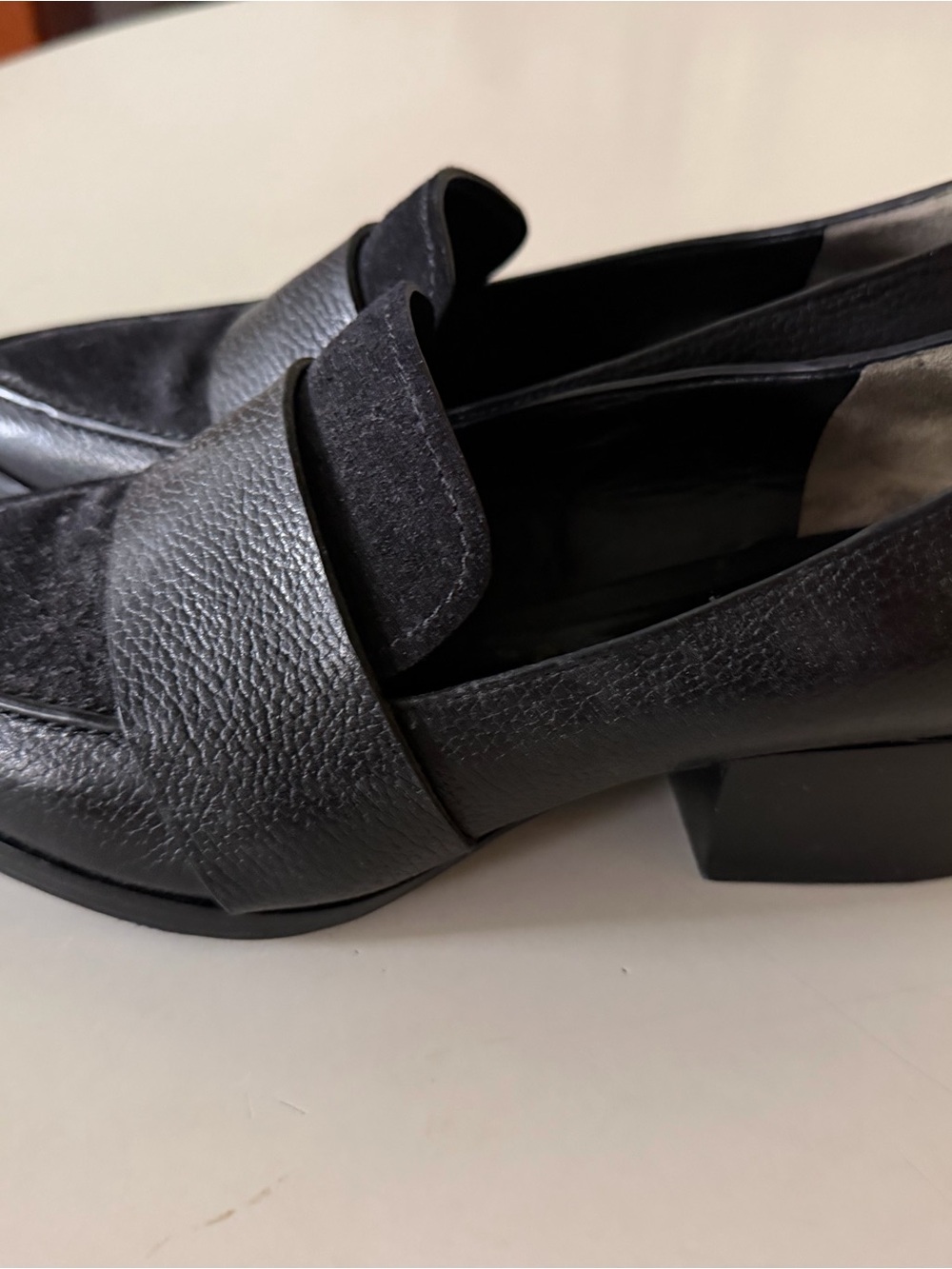 3.1 Phillip Lim Black Leather & Suede Block Heel Loafers